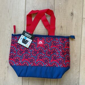Igloo Cooler Tote Bag Blue & Red Pebble 8 can Silver Interior Antimicrobial NWT